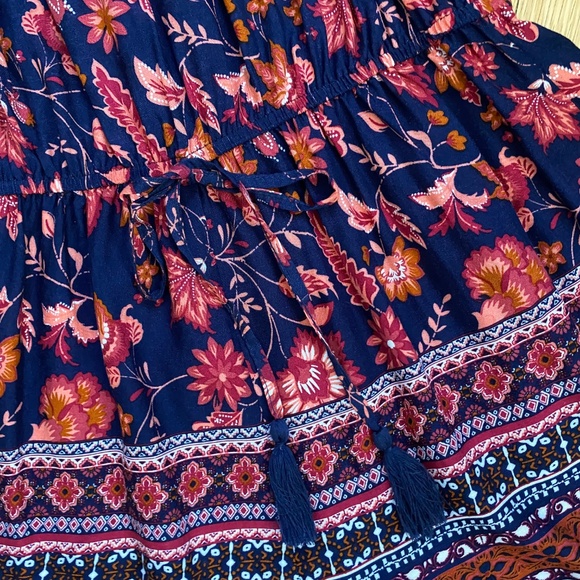 Band of Gypsies Off-Shoulder Drawstring Tassel Waist Boho Floral Romper Size S - Picture 8 of 9